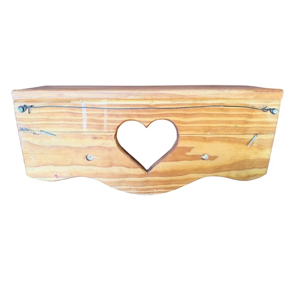 Vintage Pine Wood Heart Cutout Wall Shelf with Pegs Country Farmhouse Decor